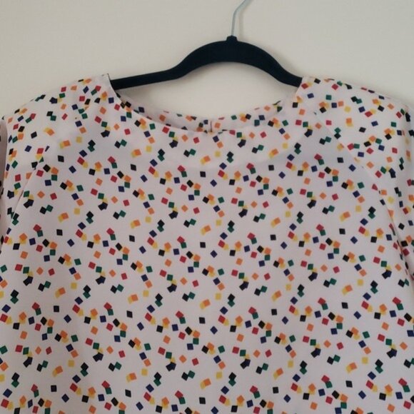 Vintage 80s Impressions Boxy‎ White Rainbow Geometric Short Sleeve Blouse - Picture 4 of 9
